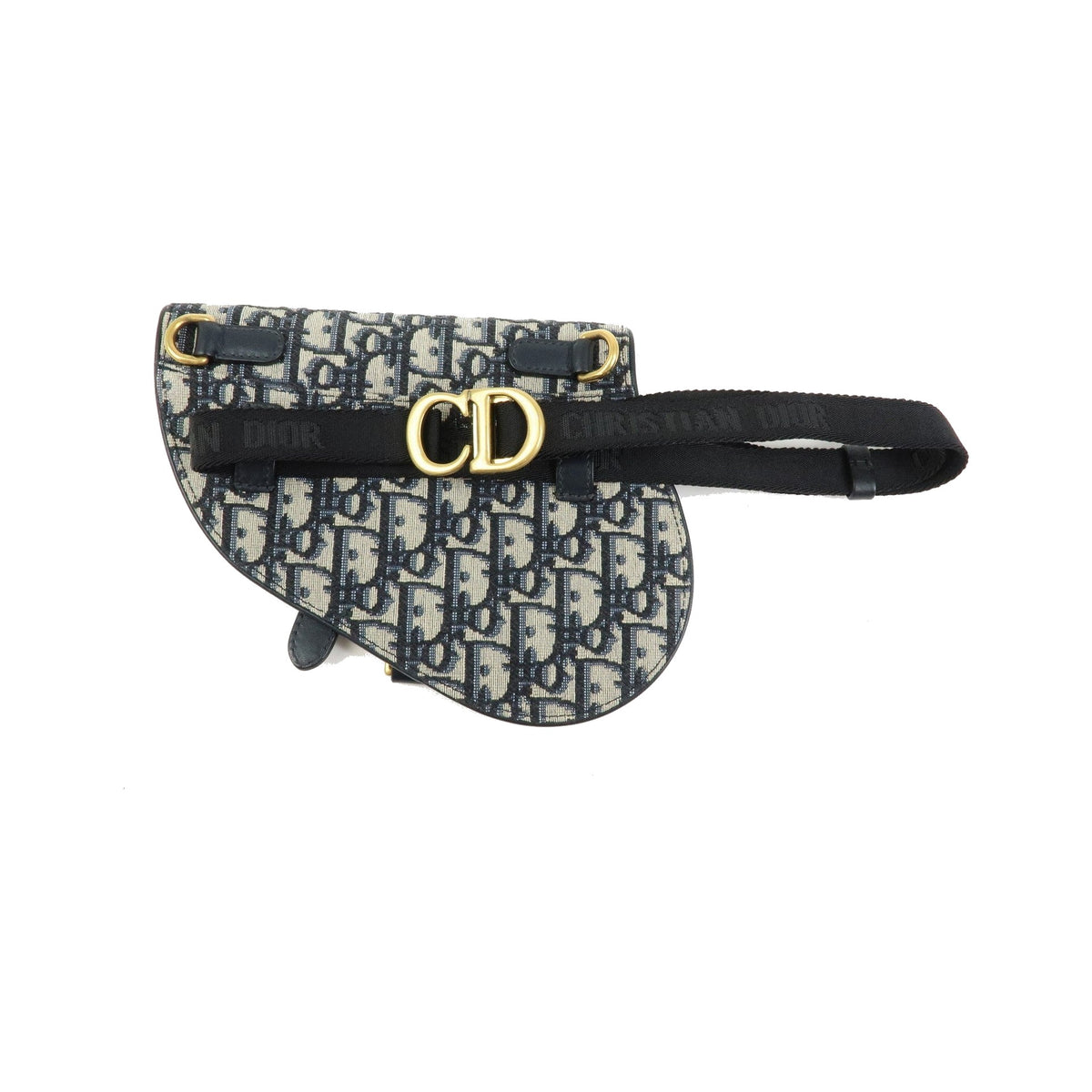 Christian Dior Saddle Belt Oblique Canvas, Navy, Canvas, Handbag