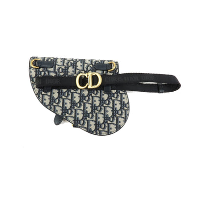 Christian Dior Saddle Belt Oblique Canvas, Navy, Canvas, Handbag