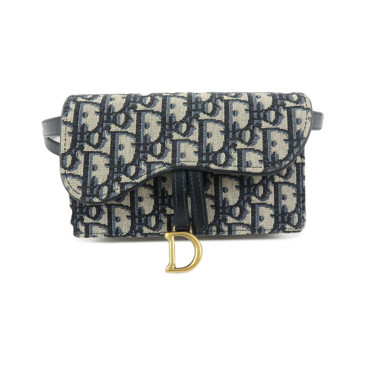 Christian Dior Saddle Belt Oblique Canvas, Navy, Canvas, Handbag