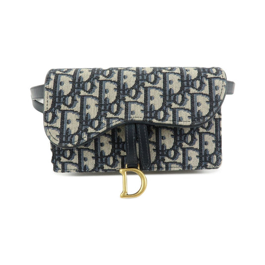Christian Dior Saddle Belt Oblique Canvas, Navy, Canvas, Handbag