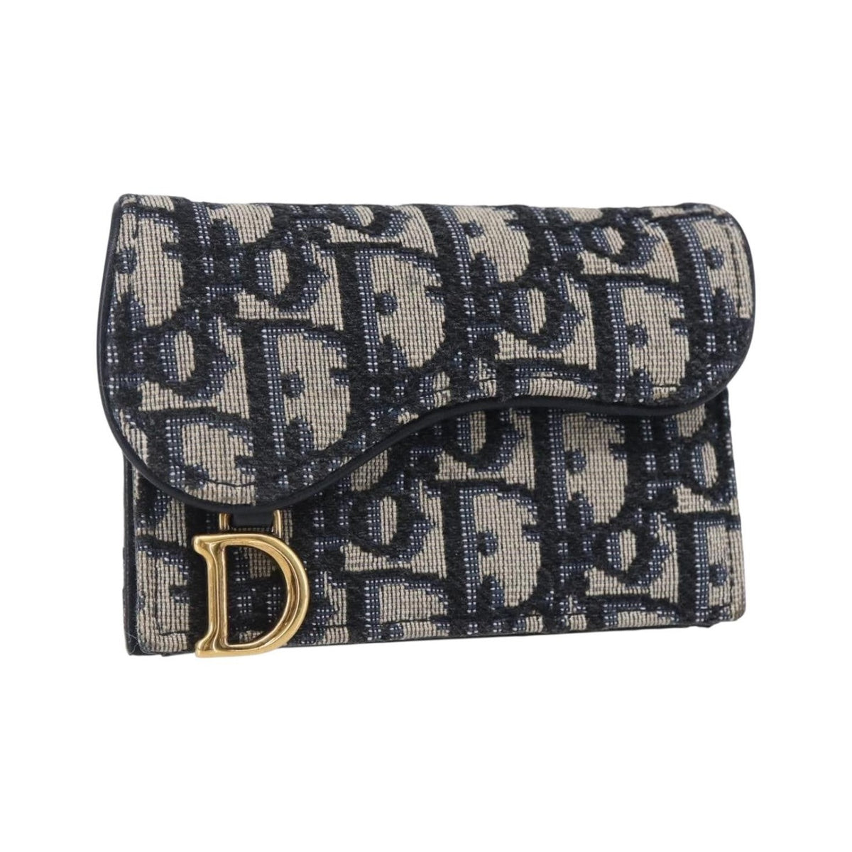 Christian Dior Saddle Card Case Oblique Canvas, Navy, Canvas, Card Holder