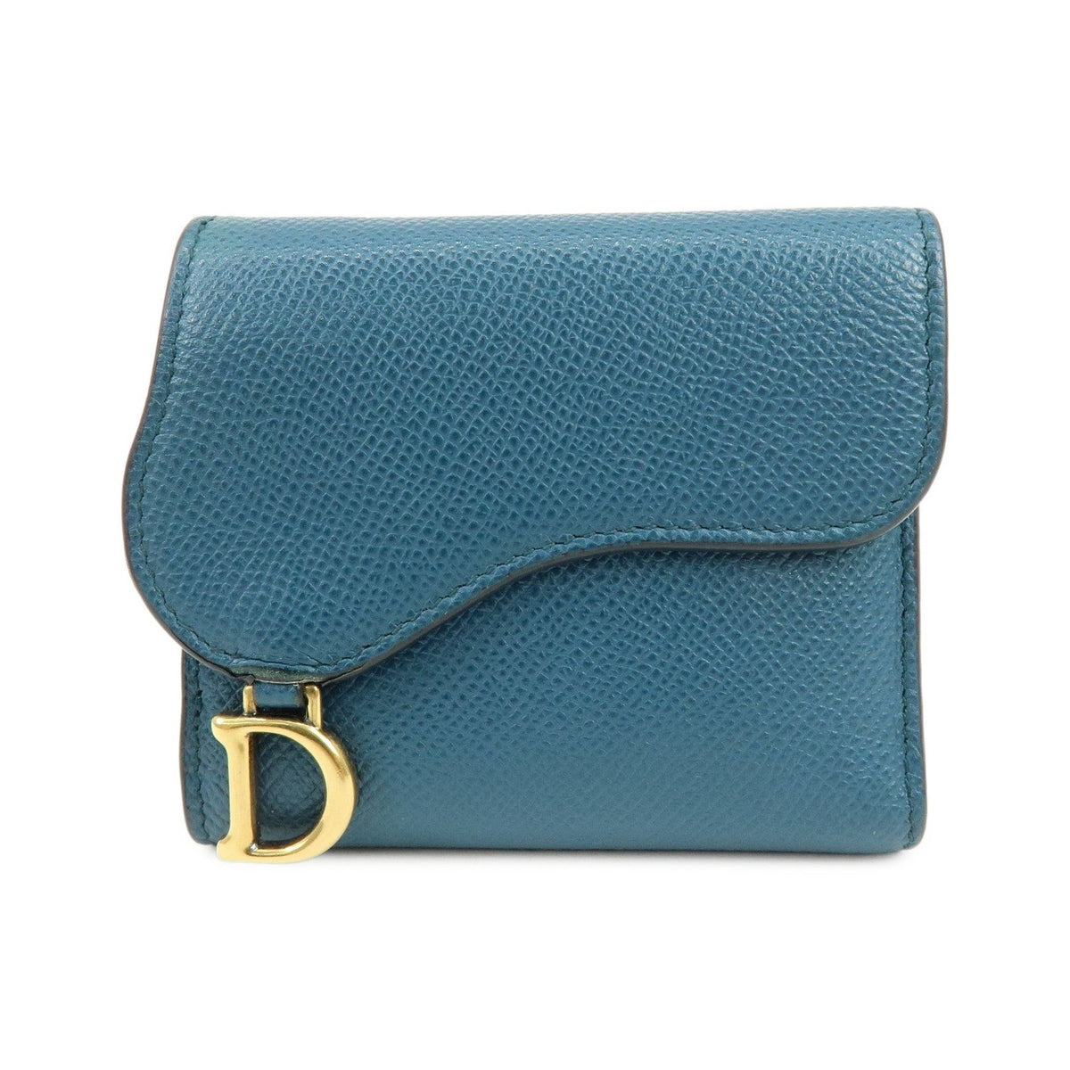 Christian Dior Saddle Flap Leather, Blue, Leather, Wallet