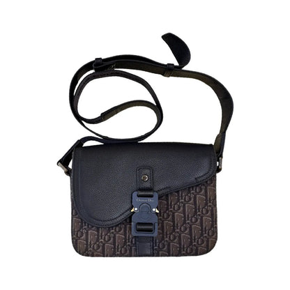 Christian Dior Saddle Flap Messenger Oblique Canvas and Leather, Blue, Canvas, Shoulder Bag