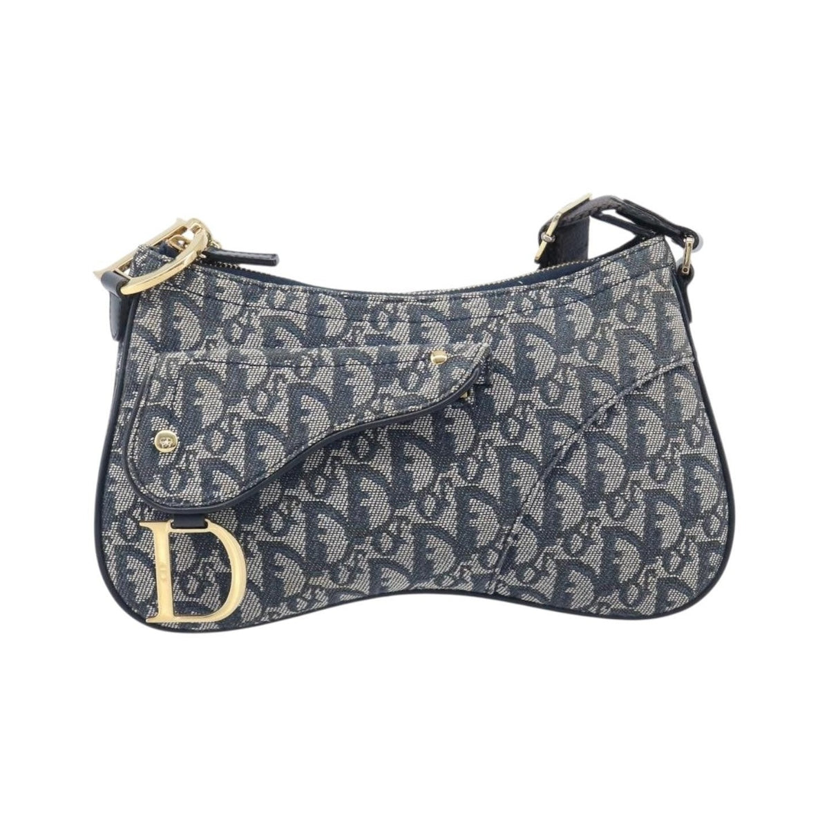 Christian Dior Saddle Messenger Oblique Canvas, Navy, Canvas, Clutch