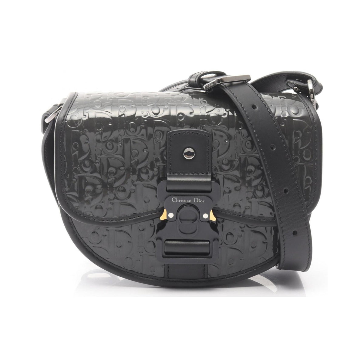 Christian Dior Saddle Messenger Patent Leather, Black, Patent Leather, Shoulder Bag