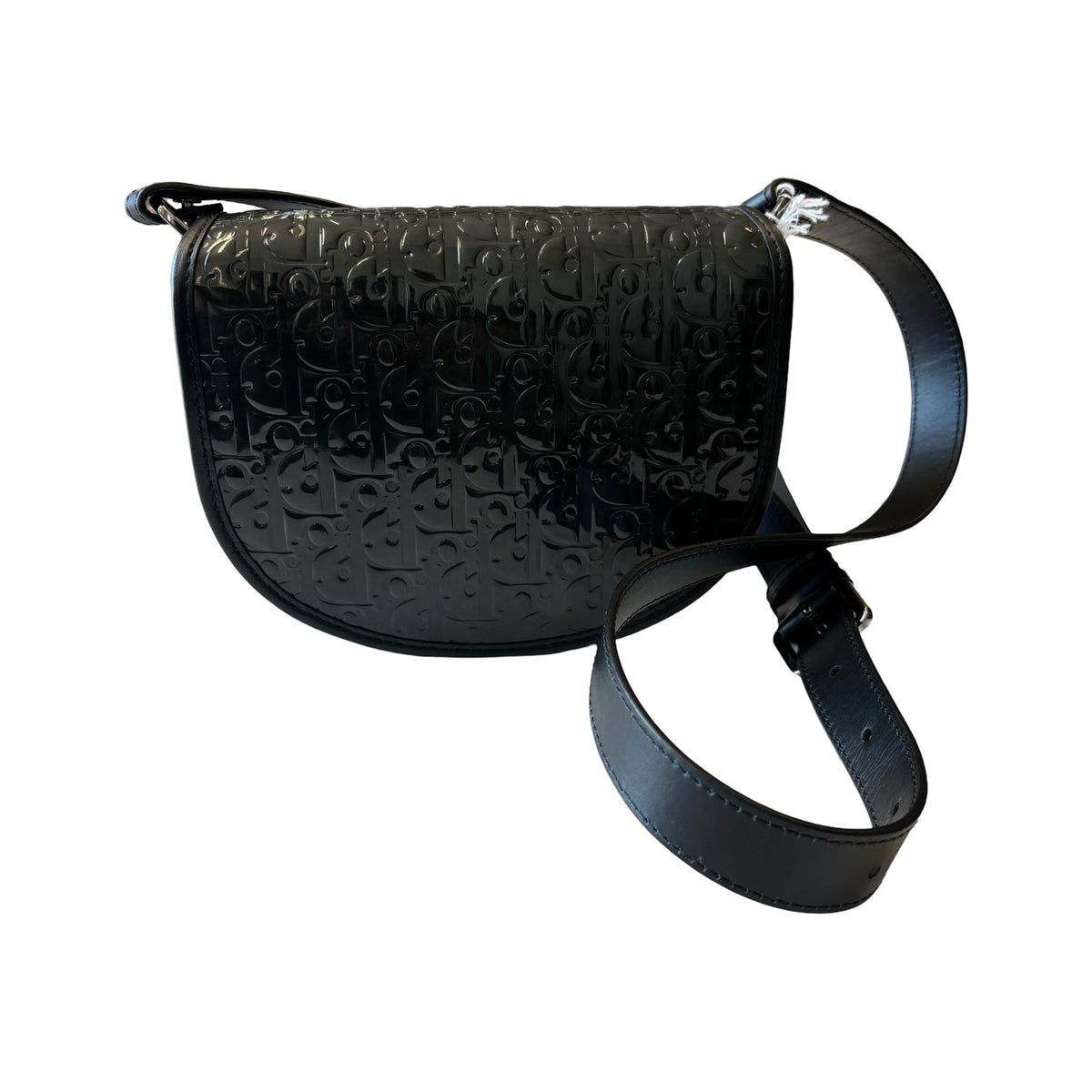 Christian Dior Saddle Messenger Patent Leather, Black, Patent Leather, Shoulder Bag