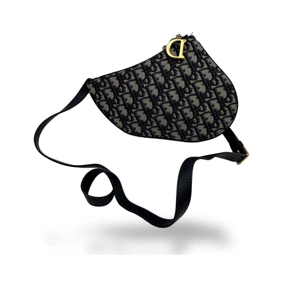 Christian Dior Saddle Oblique Canvas, Blue, Canvas, Shoulder Bag