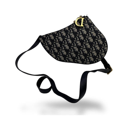 Christian Dior Saddle Oblique Canvas, Blue, Canvas, Shoulder Bag