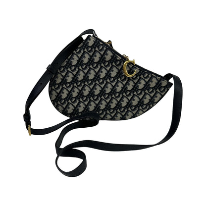Christian Dior Saddle Oblique Canvas, Blue, Canvas, Shoulder Bag