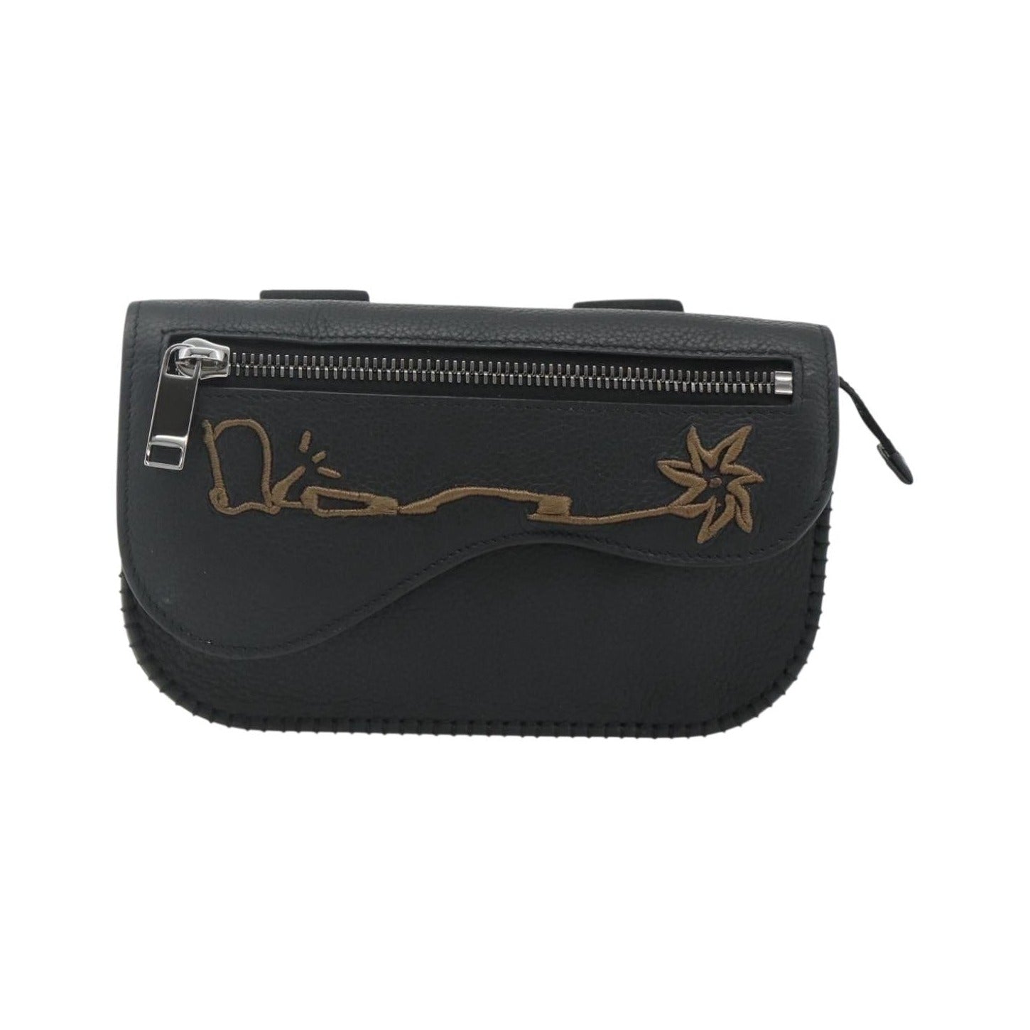Christian Dior Saddle Pouch Belt Leather, Black, Leather, Clutch
