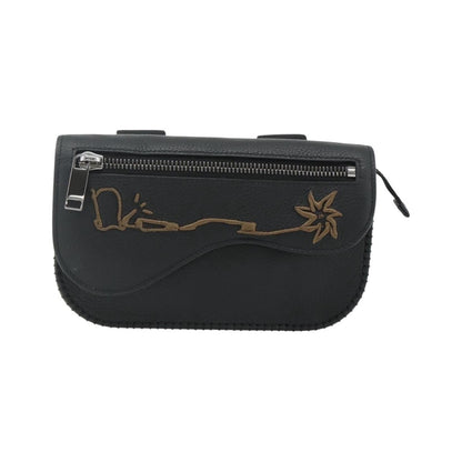 Christian Dior Saddle Pouch Belt Leather, Black, Leather, Clutch