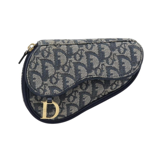 Christian Dior Saddle Zip Diorissimo Canvas, Navy, Canvas, Clutch