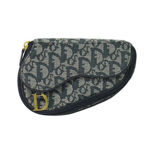 Christian Dior Saddle Zip Diorissimo Canvas, Navy, Canvas, Clutch