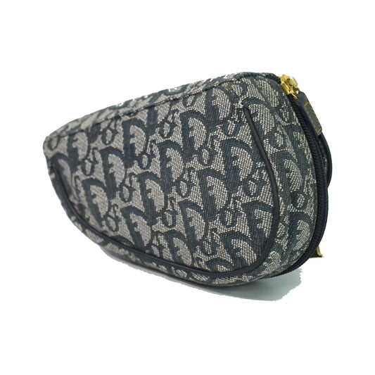 Christian Dior Saddle Zip Diorissimo Canvas, Navy, Canvas, Clutch