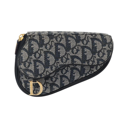 Christian Dior Saddle Zip Diorissimo Canvas, Blue, Canvas, Clutch