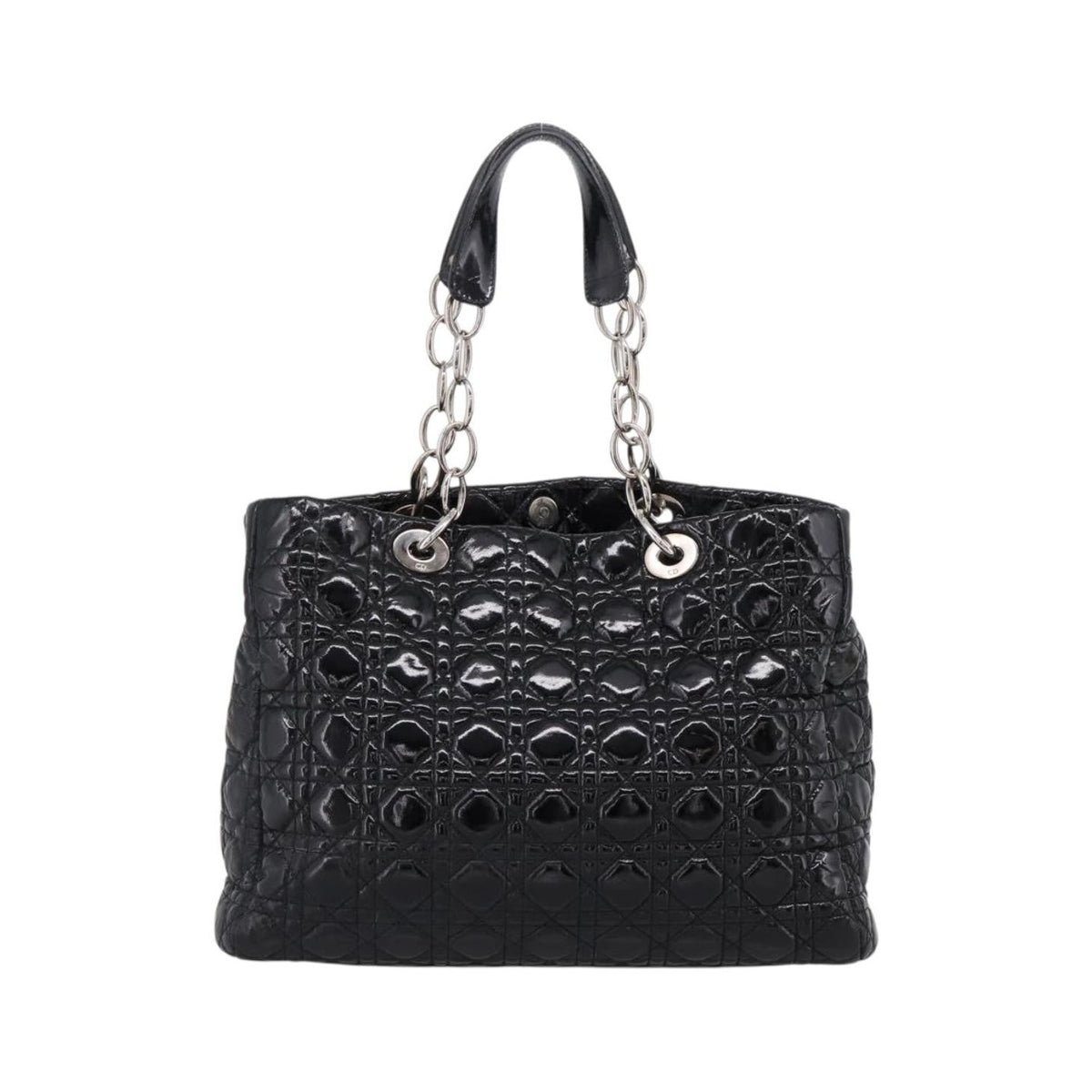 Christian Dior Soft Chain Cannage Quilt Patent, Black, Patent Leather, Tote Bag
