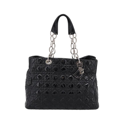 Christian Dior Soft Chain Cannage Quilt Patent, Black, Patent Leather, Tote Bag