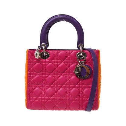 Christian Dior Tricolor Lady Dior Cannage Quilt Leather, Multicolour, Leather, Handbag