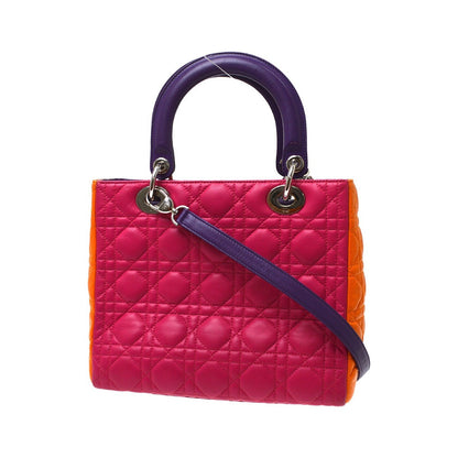 Christian Dior Tricolor Lady Dior Cannage Quilt Leather, Multicolour, Leather, Handbag