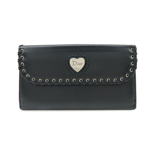 Christian Dior Trotter / Heart Motif Wallet Leather, Black, Leather, Wallet