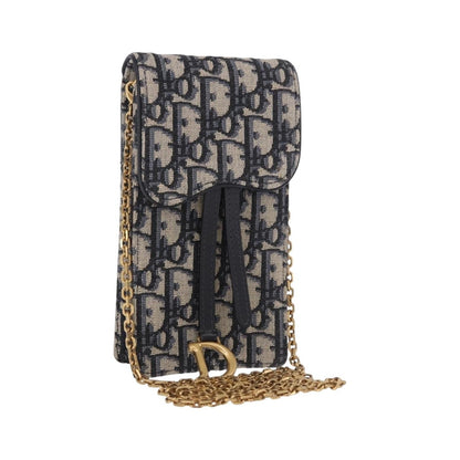 Christian Dior Vertical Saddle Chain Oblique Canvas, Navy, Canvas, Clutch
