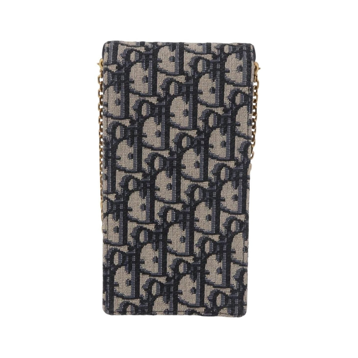 Christian Dior Vertical Saddle Chain Oblique Canvas, Navy, Canvas, Clutch