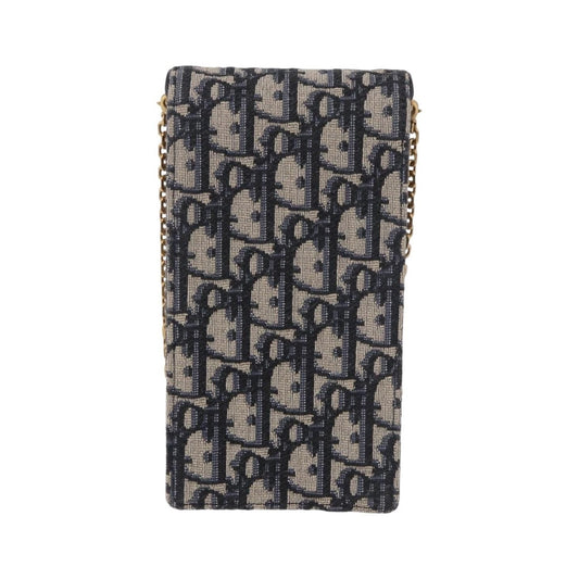 Christian Dior Vertical Saddle Chain Oblique Canvas, Navy, Canvas, Clutch
