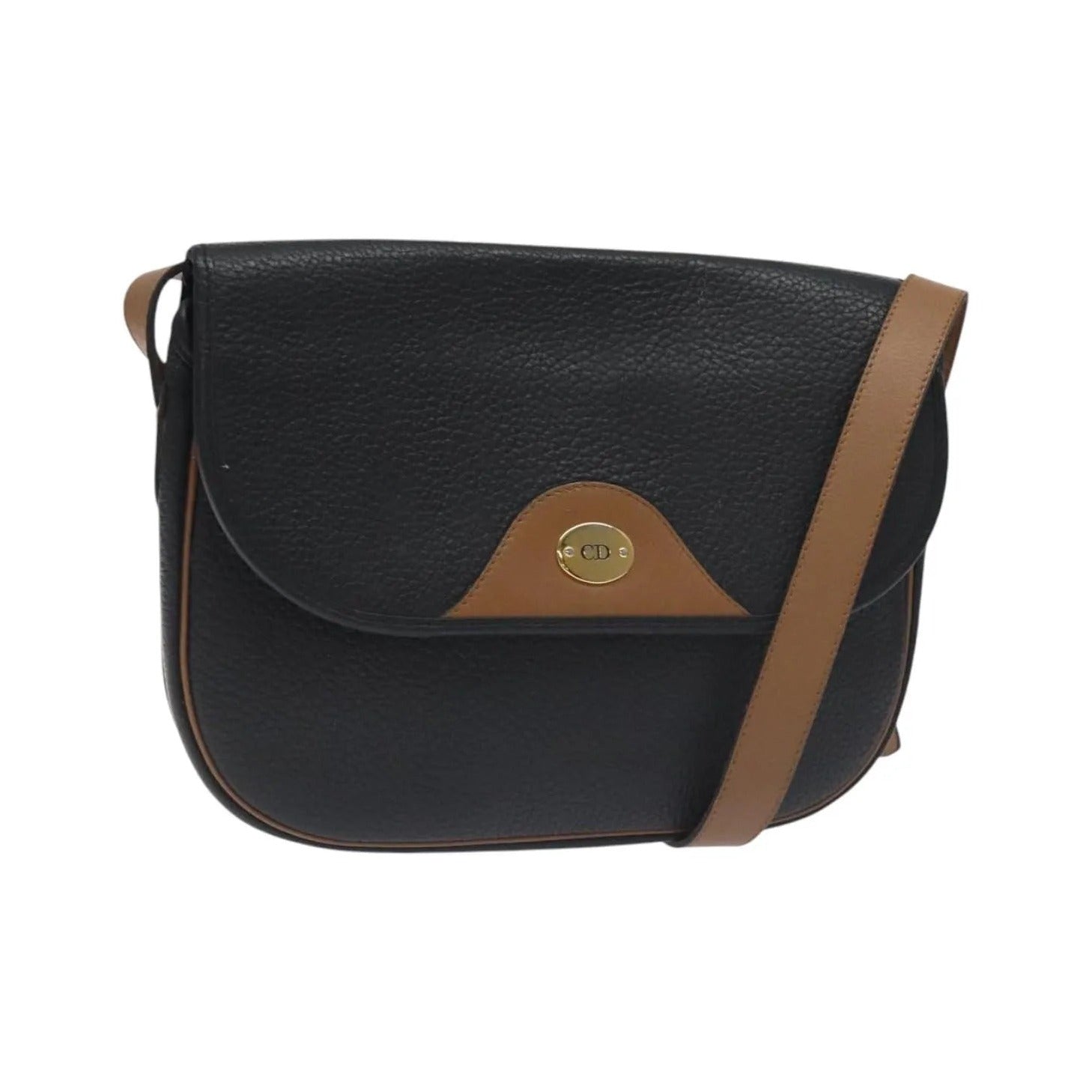Christian Dior Vintage CD Flap Leather, Black, Leather, Shoulder Bag