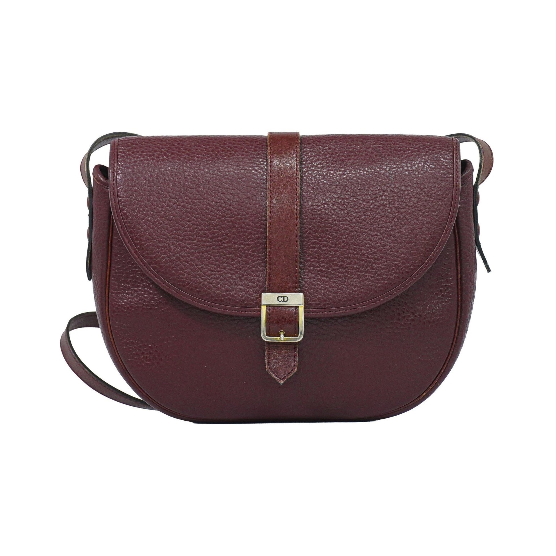 Christian Dior Vintage CD Flap Leather, Burgundy, Leather, Shoulder Bag