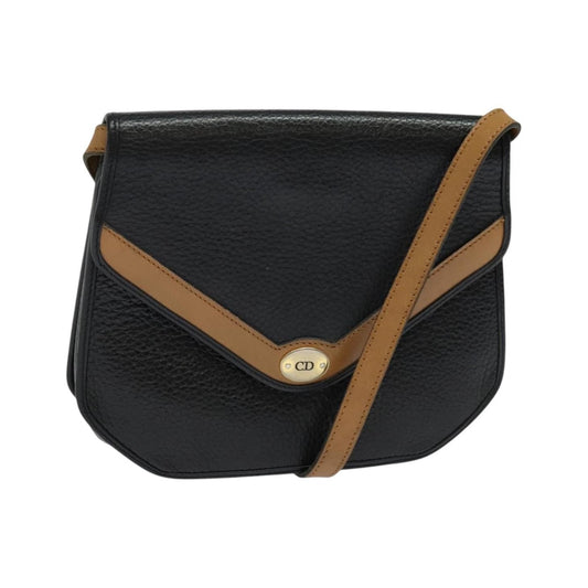 Christian Dior Vintage CD Flap Leather, Black, Leather, Shoulder Bag