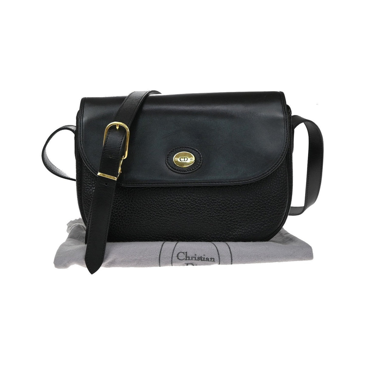 Christian Dior Vintage CD Flap Leather, Black, Leather, Shoulder Bag