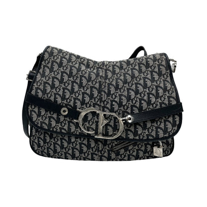 Christian Dior Vintage CD Flap Messenger Diorissimo Canvas, Navy, Canvas, Shoulder Bag