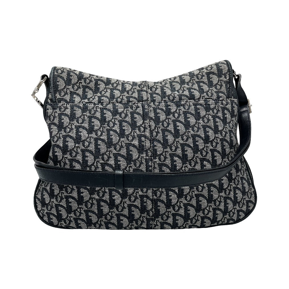 Christian Dior Vintage CD Flap Messenger Diorissimo Canvas, Navy, Canvas, Shoulder Bag