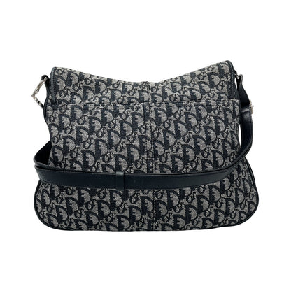 Christian Dior Vintage CD Flap Messenger Diorissimo Canvas, Navy, Canvas, Shoulder Bag
