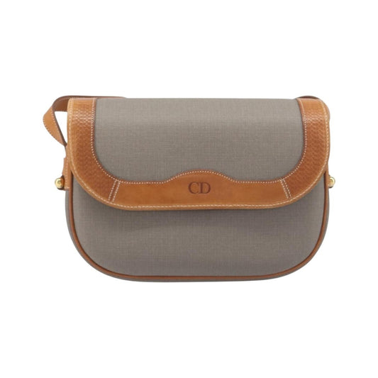 Christian Dior Vintage CD Logo Canvas and leather, Gray, Canvas, Shoulder Bag
