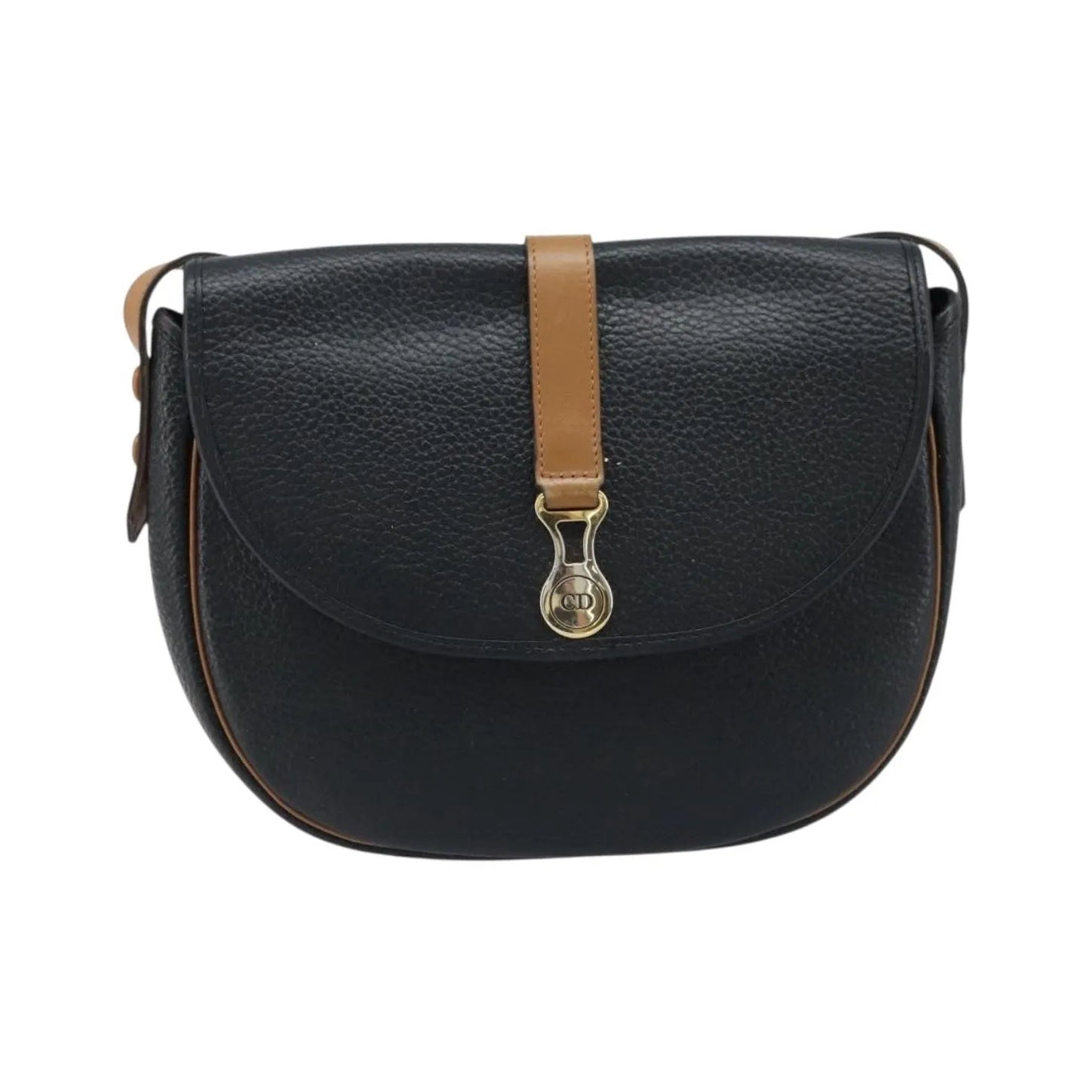 Christian Dior Vintage CD Logo Leather, Black, Leather, Shoulder Bag