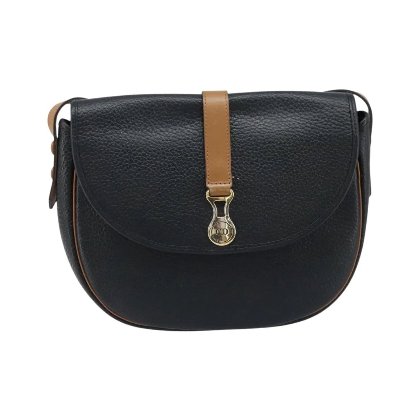 Christian Dior Vintage CD Logo Leather, Black, Leather, Shoulder Bag