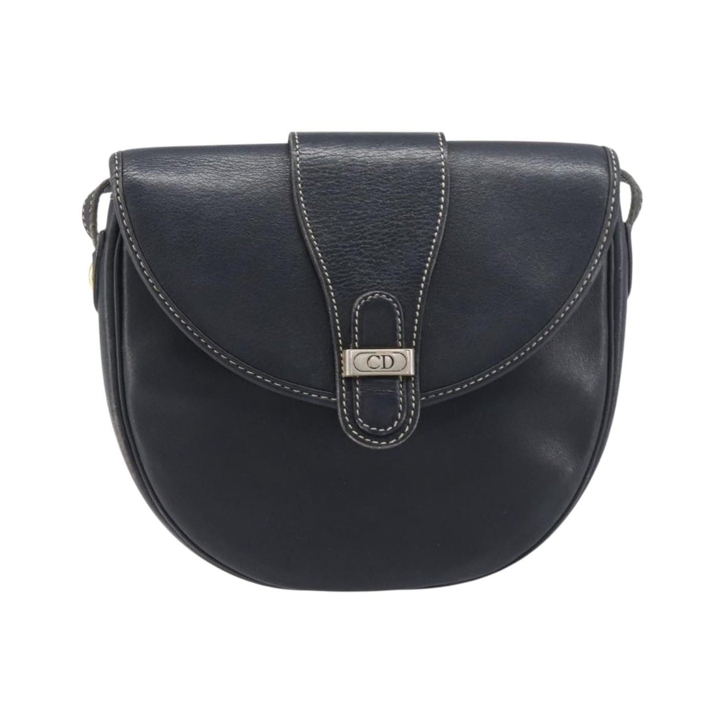 Christian Dior Vintage CD Logo Leather, Navy, Leather, Shoulder Bag