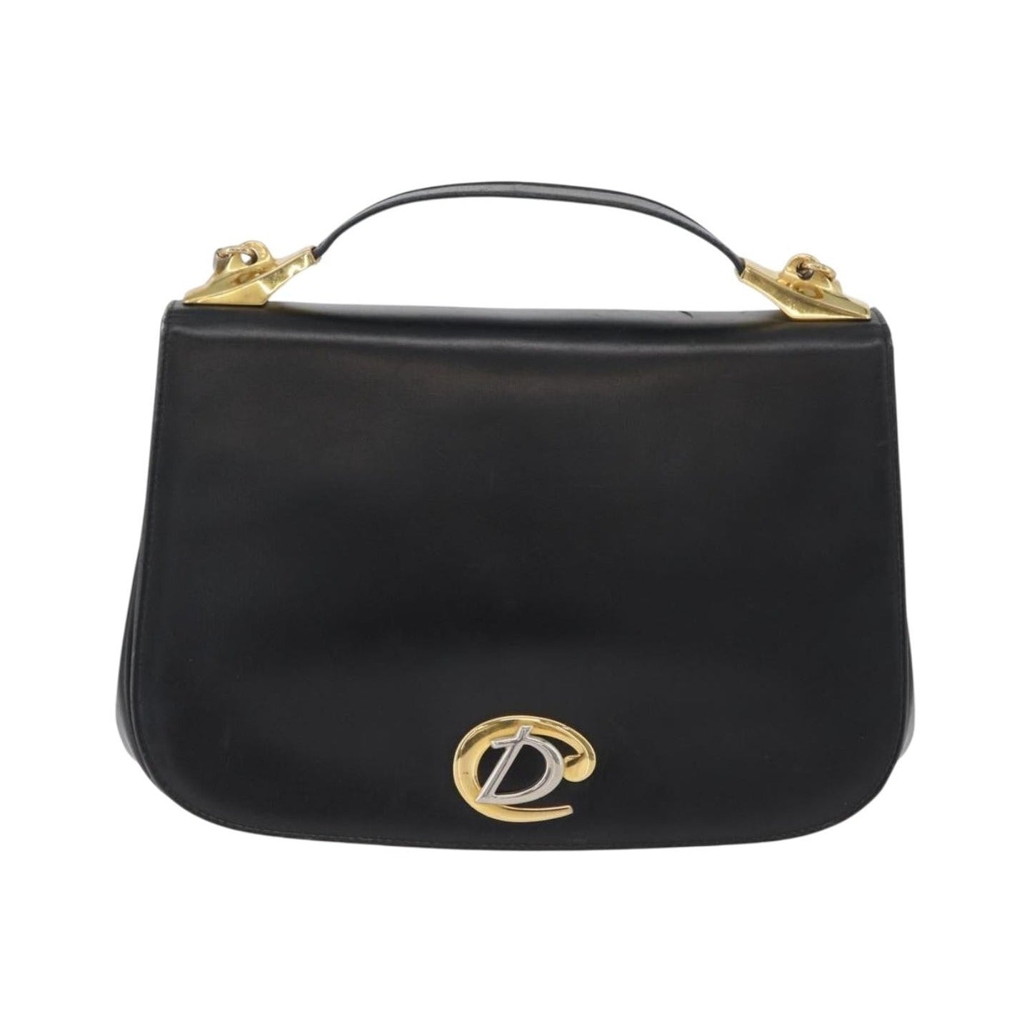Christian Dior Vintage CD Logo Leather, Black, Leather, Shoulder Bag