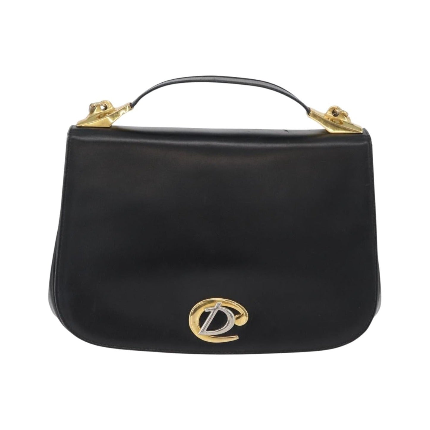 Christian Dior Vintage CD Logo Leather, Black, Leather, Shoulder Bag