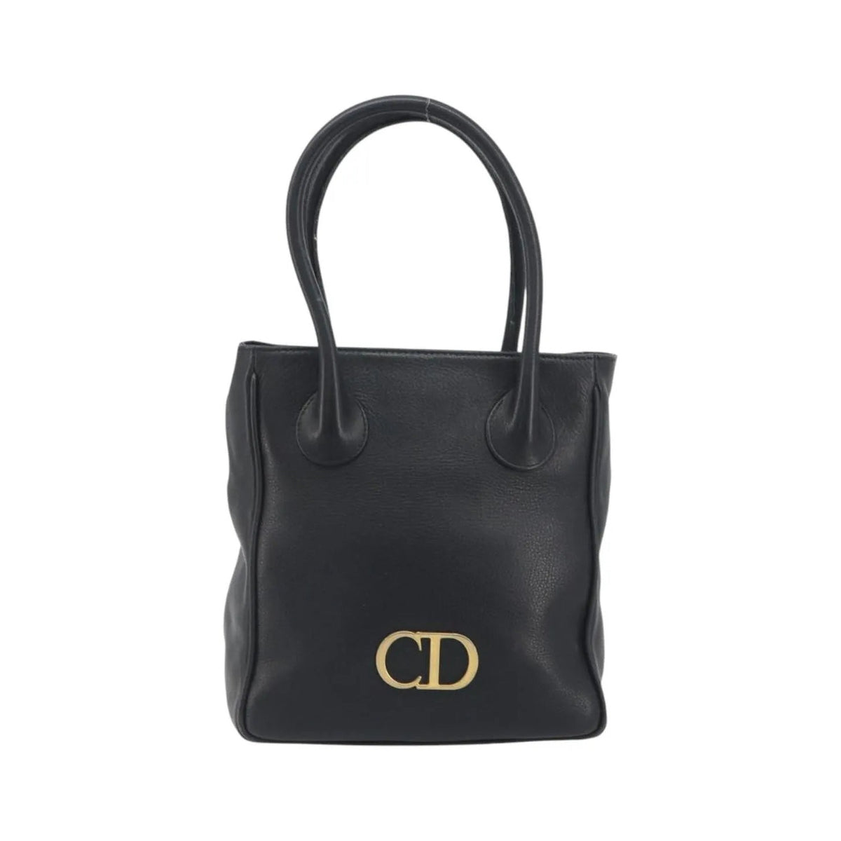 Christian Dior Vintage CD Logo Tote Leather, Black, Leather, Handbag