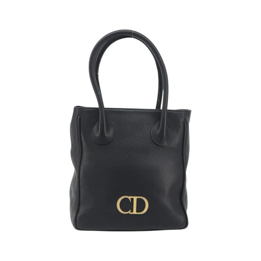 Christian Dior Vintage CD Logo Tote Leather, Black, Leather, Handbag