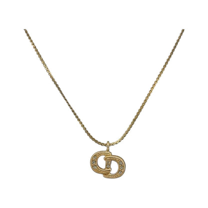 Christian Dior Vintage CD Pendant Metal with Crystals, Gold, Metal, Necklace