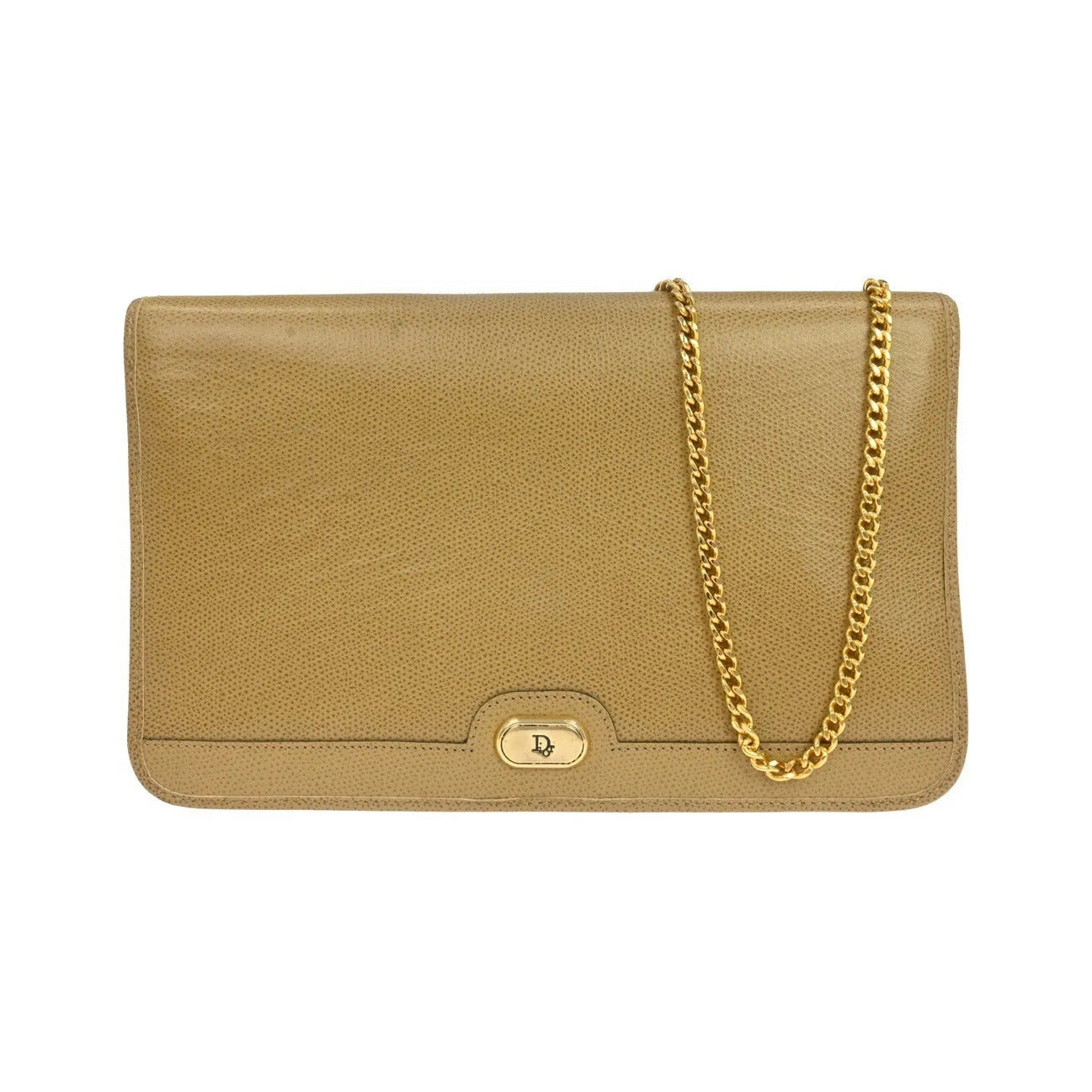Christian Dior Vintage Chain Flap Leather, Beige, Leather, Shoulder Bag