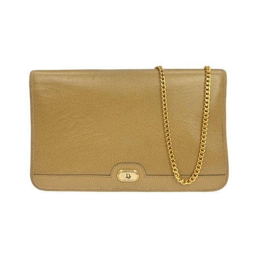 Christian Dior Vintage Chain Flap Leather, Beige, Leather, Shoulder Bag