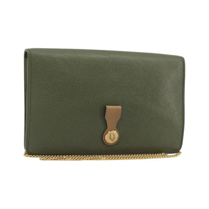 Christian Dior Vintage Chain Flap Leather, Green, Leather, Shoulder Bag