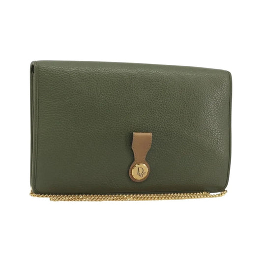 Christian Dior Vintage Chain Flap Leather, Green, Leather, Shoulder Bag