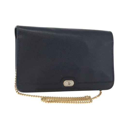 Christian Dior Vintage Chain Flap Leather, Navy, Leather, Shoulder Bag