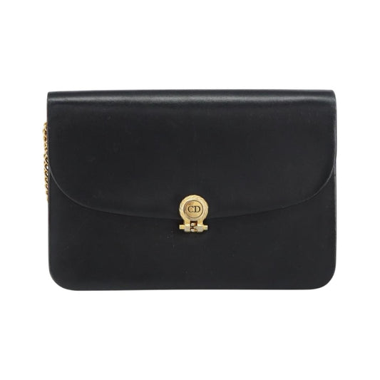 Christian Dior Vintage Chain Flap Leather, Black, Leather, Shoulder Bag