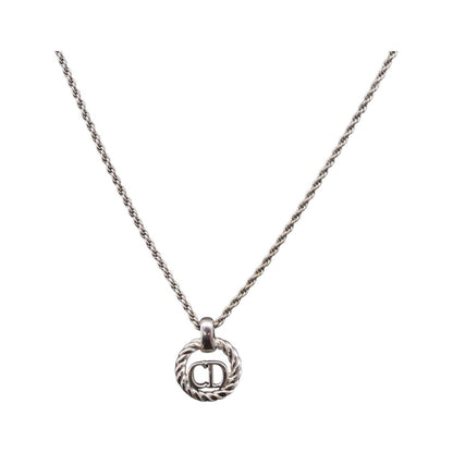 Christian Dior VIntage Circle Pendant Metal, Silver, Metal, Necklace